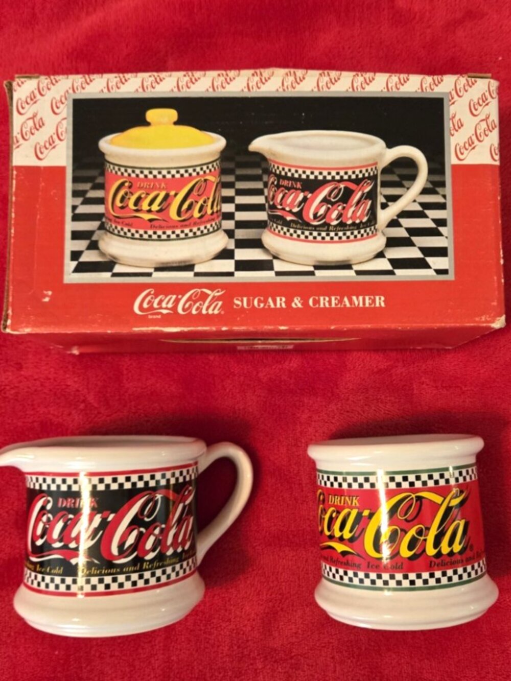 Vintage 1995 Coca Cola Sugar Bowl & Creamer By Enesco Co. With Box No Lid